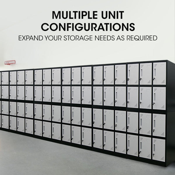 FORTIA 12-Door Metal Storage Locker Cabinet Gym Office Lockers Compartment, Black & Light Grey Fortia