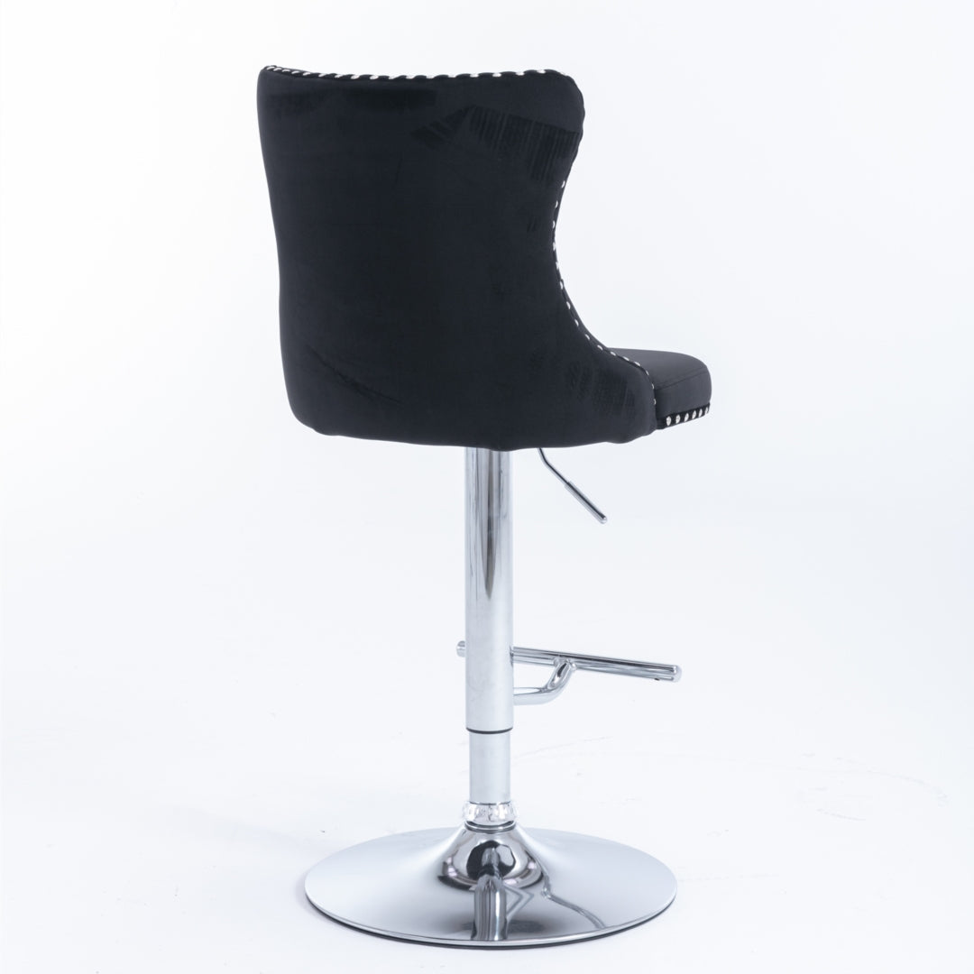 2x Height Adjustable Swivel Bar Stool Velvet Studs Barstool with Footrest and Chromed Base- Black Artiss