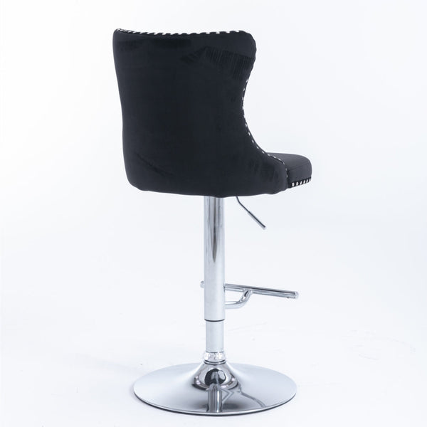 2x Height Adjustable Swivel Bar Stool Velvet Studs Barstool with Footrest and Chromed Base- Black Artiss