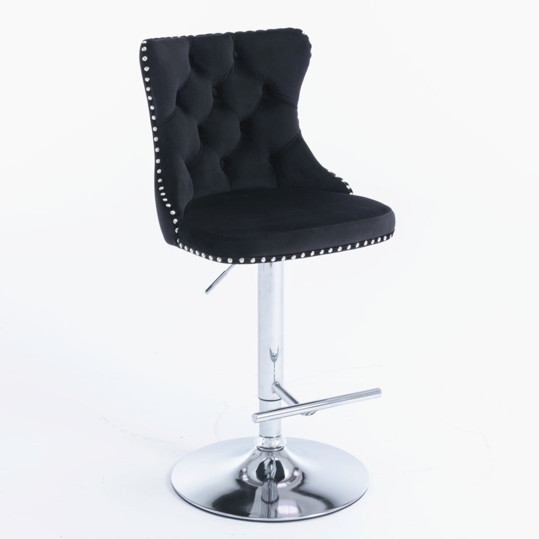 2x Height Adjustable Swivel Bar Stool Velvet Studs Barstool with Footrest and Chromed Base- Black Artiss