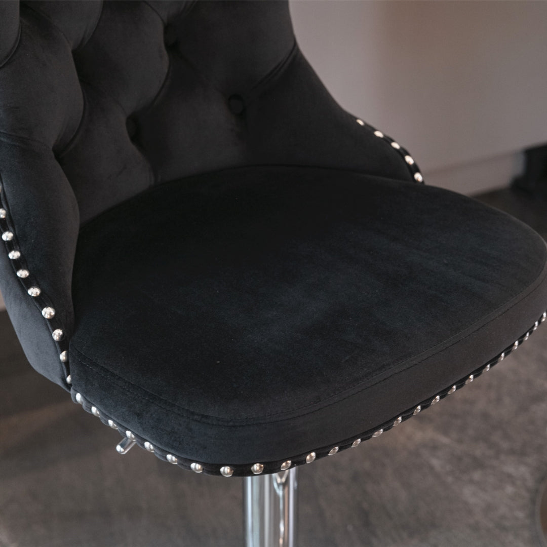 2x Height Adjustable Swivel Bar Stool Velvet Studs Barstool with Footrest and Chromed Base- Black Artiss