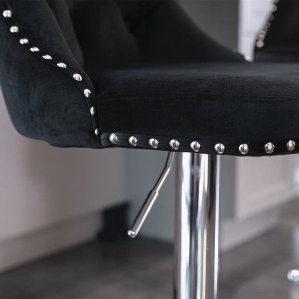 2x Height Adjustable Swivel Bar Stool Velvet Studs Barstool with Footrest and Chromed Base- Black Artiss
