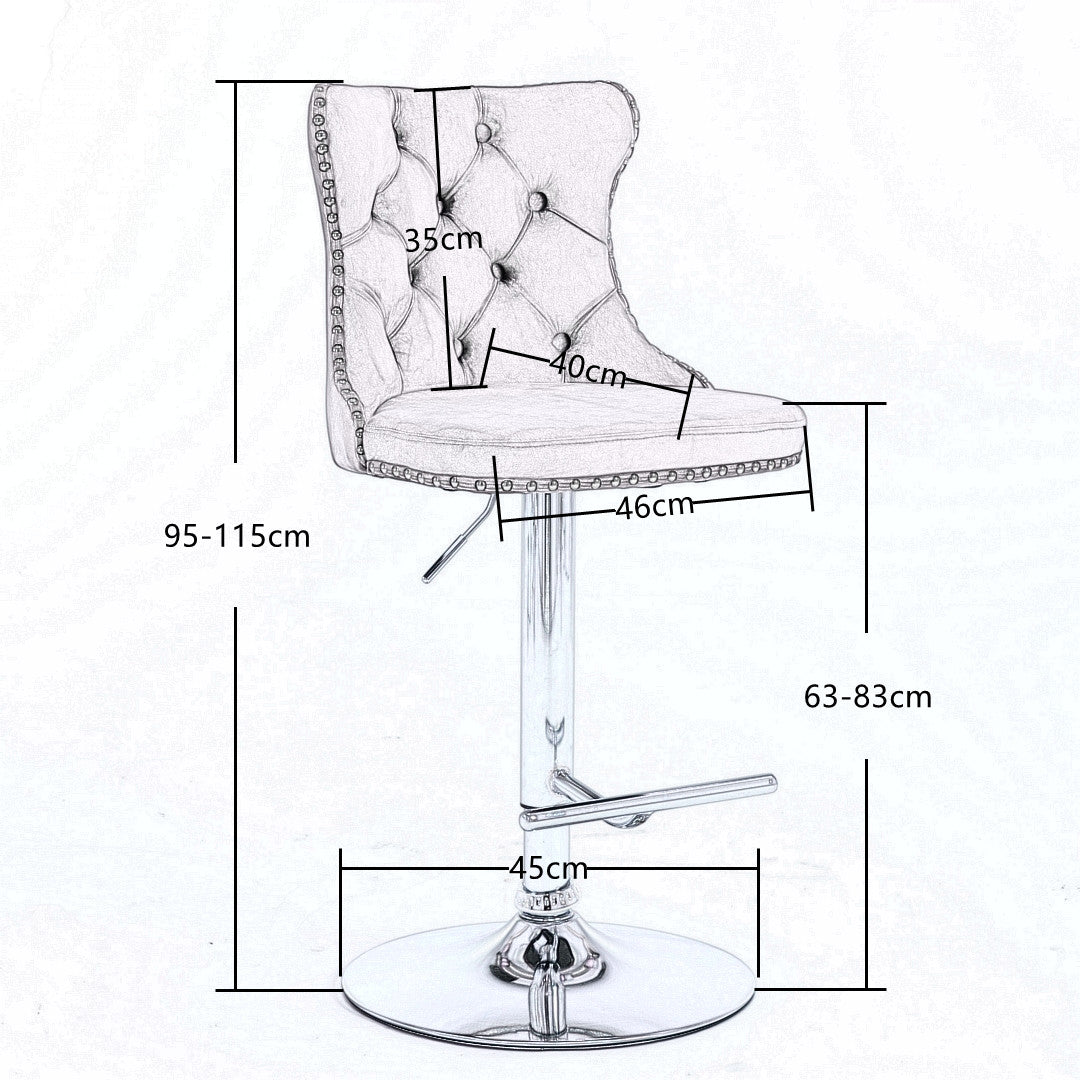 2x Height Adjustable Swivel Bar Stool Velvet Studs Barstool with Footrest and Chromed Base- Black Artiss