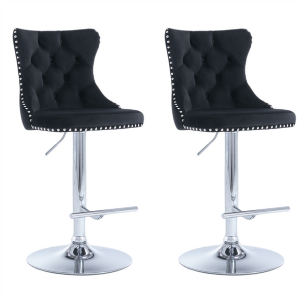 2x Height Adjustable Swivel Bar Stool Velvet Studs Barstool with Footrest and Chromed Base- Black Artiss