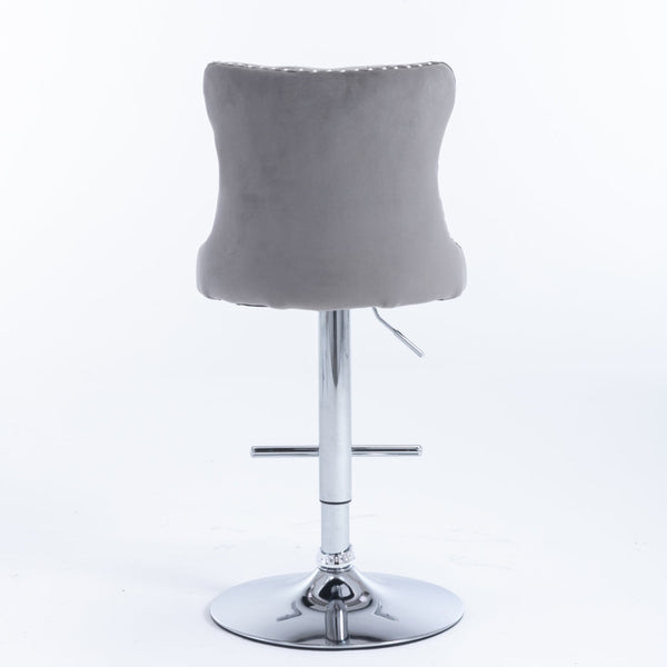 4x Height Adjustable Swivel Bar Stool Velvet Stud Barstool with Footrest and Chromed Base- Gray Does not apply