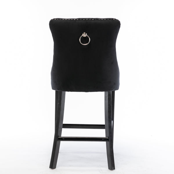 4X Velvet Bar Stools with Studs Trim Wooden Legs Tufted Dining Chairs Kitchen Does not apply