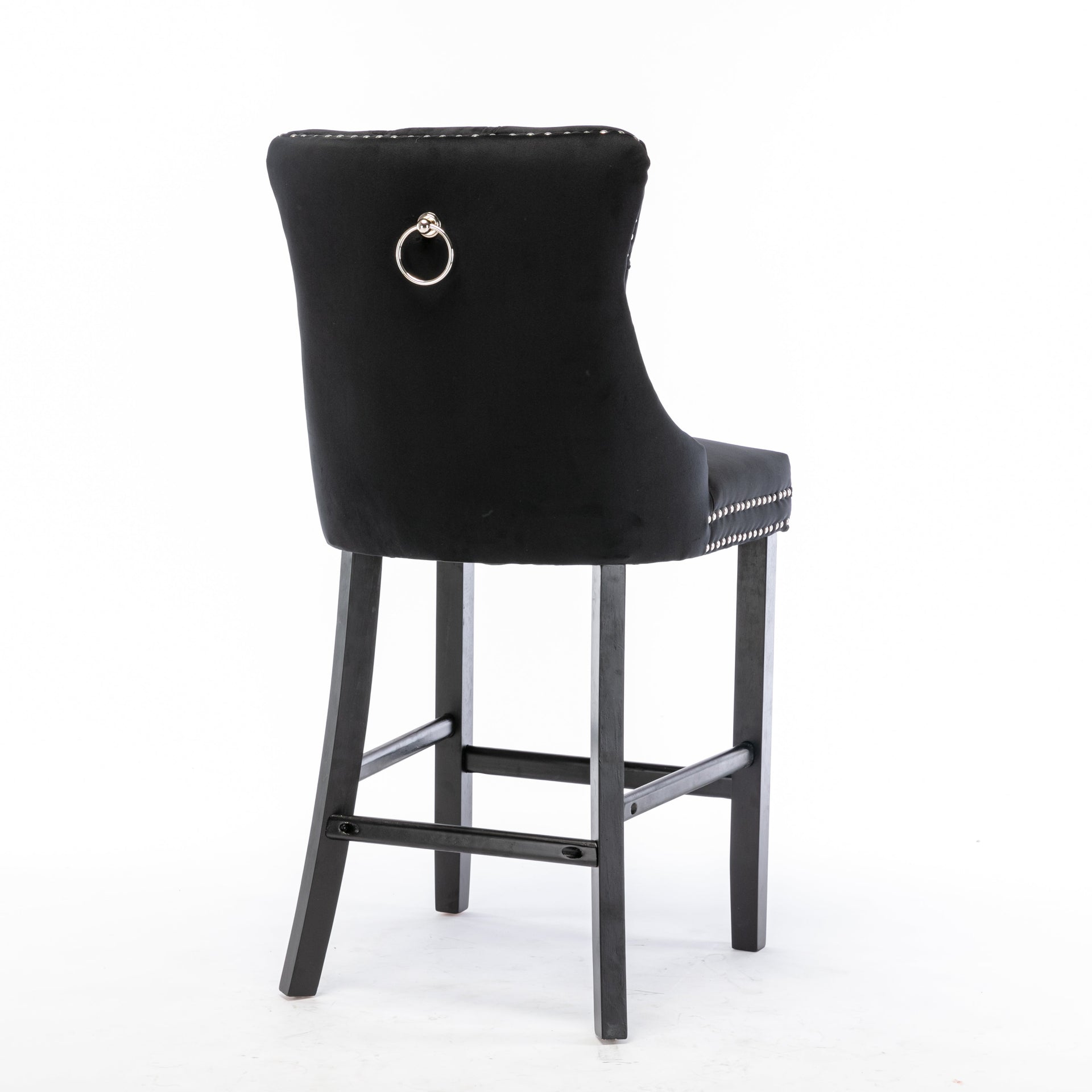 2X Velvet Bar Stools with Studs Trim Wooden Legs Tufted Dining Chairs Kitchen - Black Does not apply