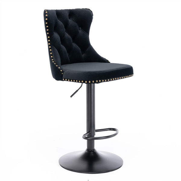 4x Height Adjustable Swivel Bar Stool Velvet Nailhead Barstool with Footrest Does not apply