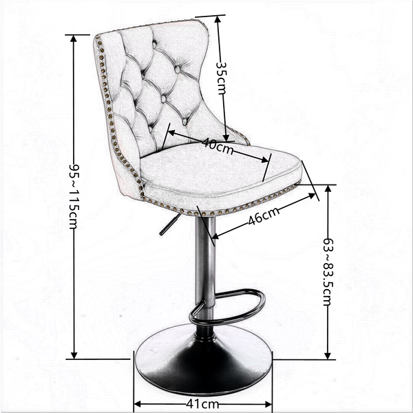 4x Height Adjustable Swivel Bar Stool Velvet Nailhead Barstool with Footrest Does not apply