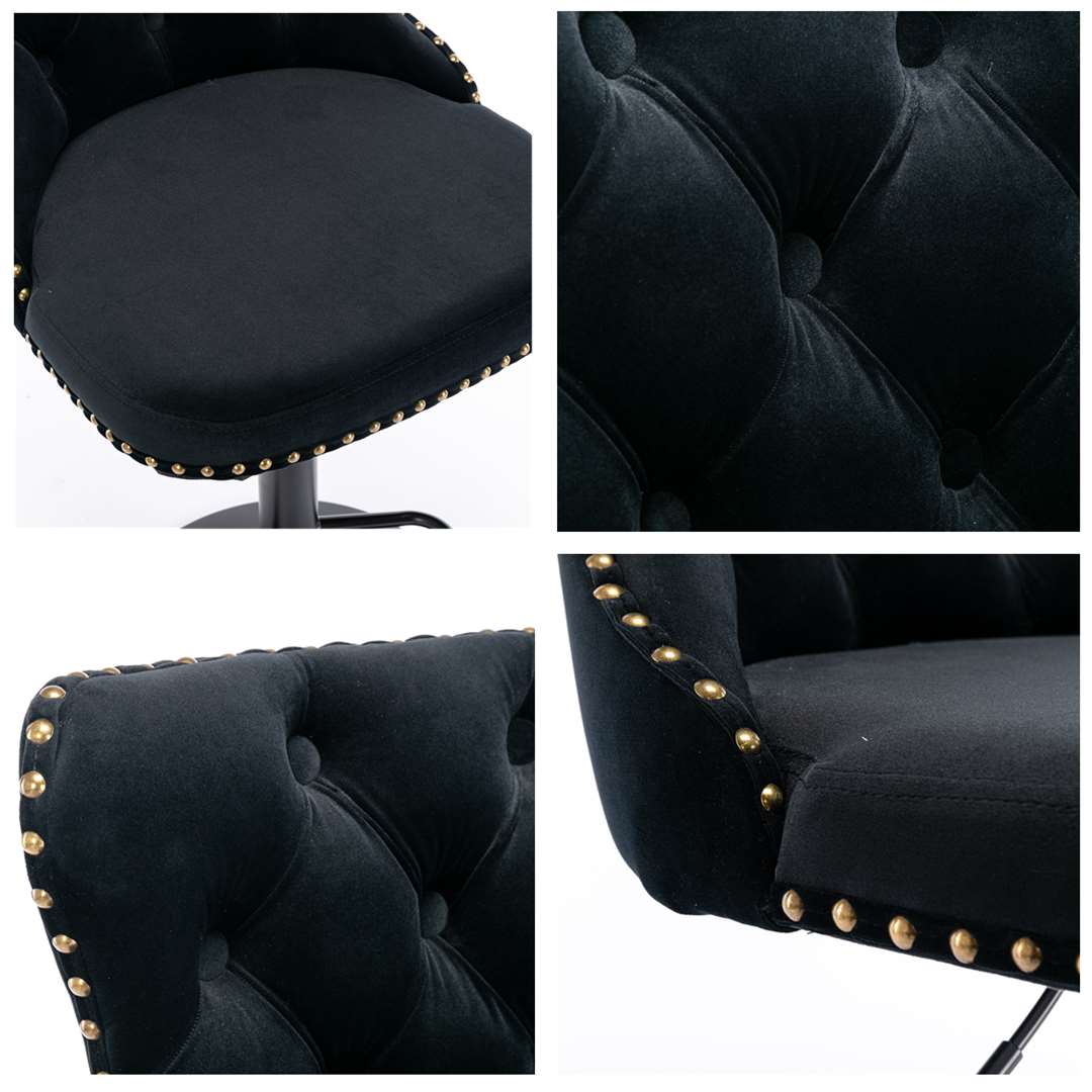 2x Height Adjustable Swivel Bar Stool Velvet Nailhead Barstool with Footrest Does not apply