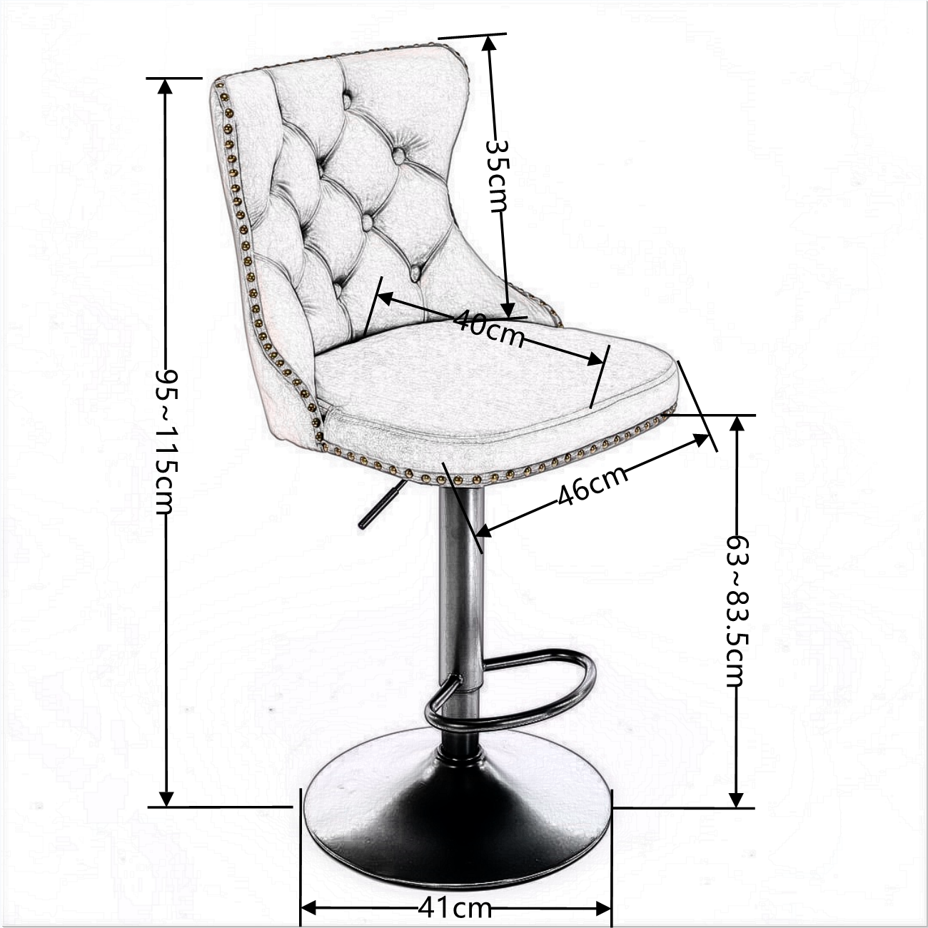 2x Height Adjustable Swivel Bar Stool Velvet Nailhead Barstool with Footrest Does not apply