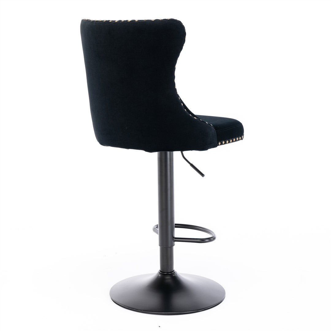 2x Height Adjustable Swivel Bar Stool Velvet Nailhead Barstool with Footrest Does not apply