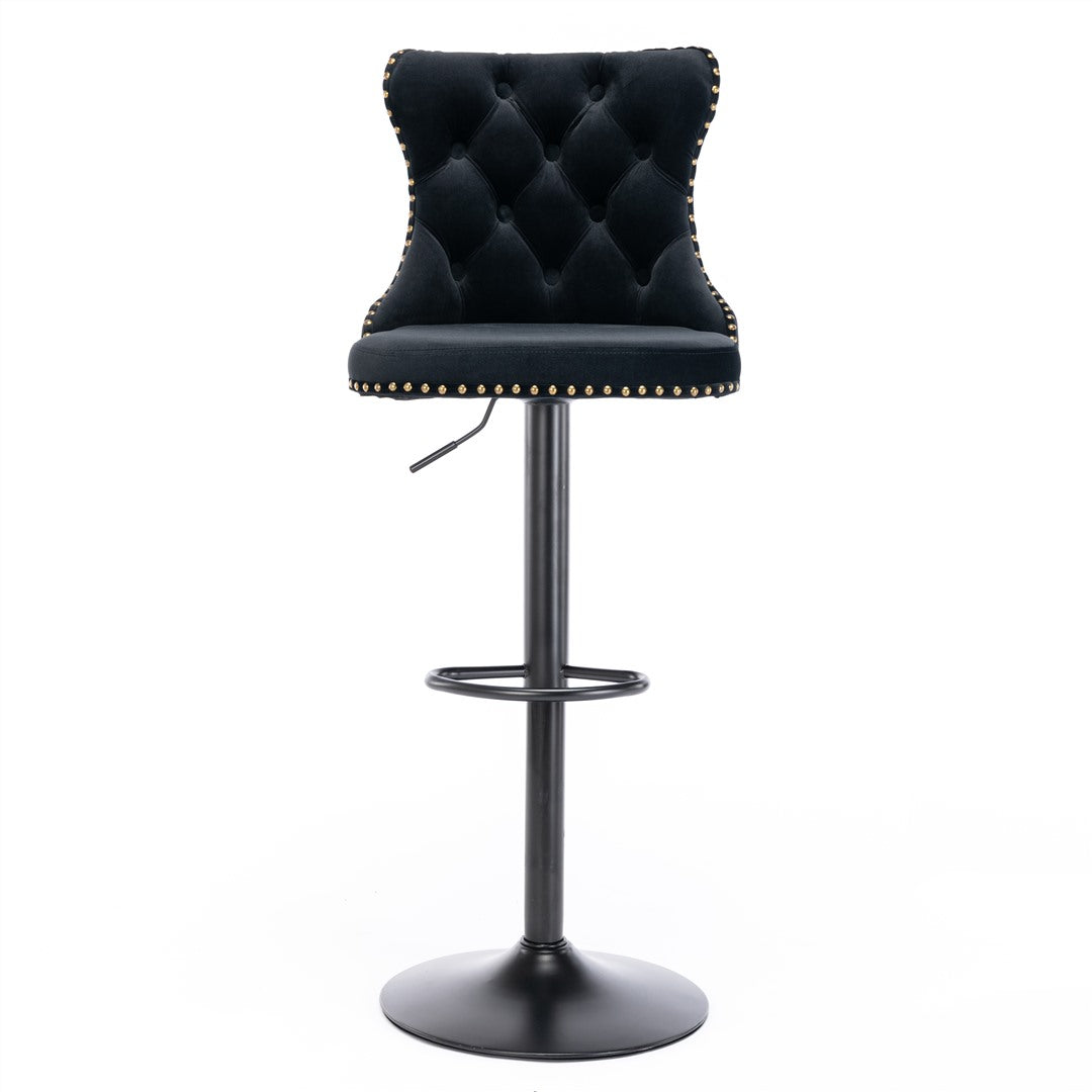 2x Height Adjustable Swivel Bar Stool Velvet Nailhead Barstool with Footrest Does not apply