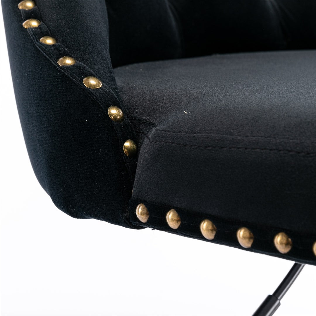 2x Height Adjustable Swivel Bar Stool Velvet Nailhead Barstool with Footrest Does not apply