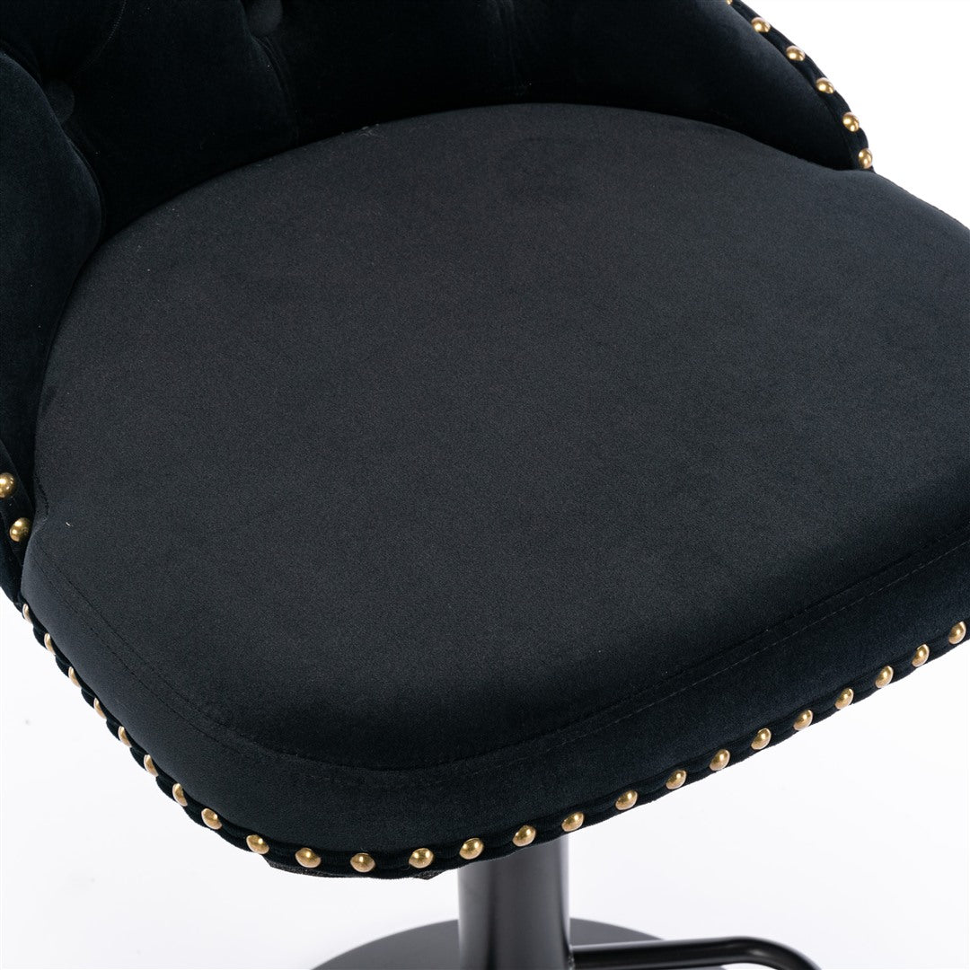 2x Height Adjustable Swivel Bar Stool Velvet Nailhead Barstool with Footrest Does not apply