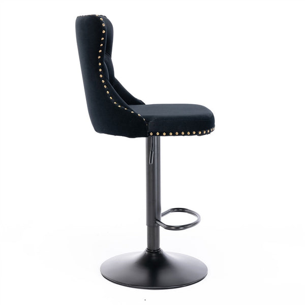 2x Height Adjustable Swivel Bar Stool Velvet Nailhead Barstool with Footrest Does not apply