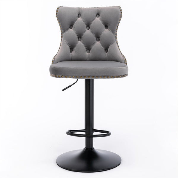 4x Height Adjustable Swivel Bar Stool Velvet Nailhead Barstool with Footrest Does not apply