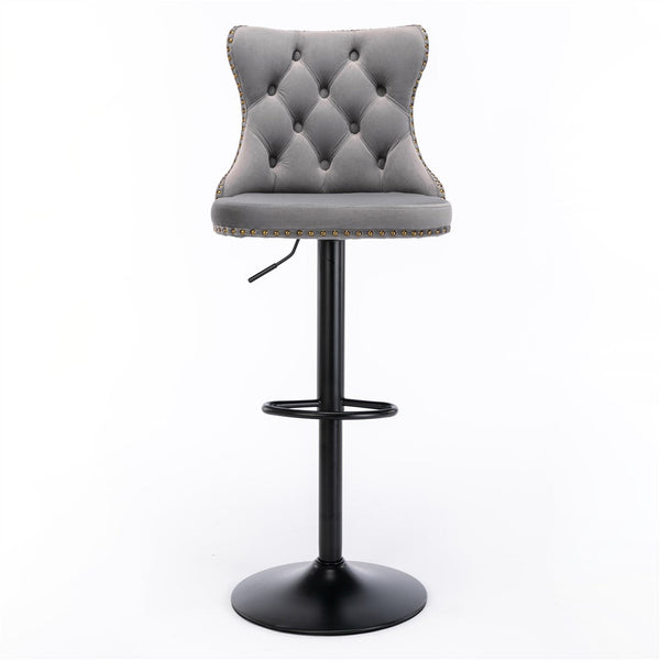 4x Height Adjustable Swivel Bar Stool Velvet Nailhead Barstool with Footrest Does not apply