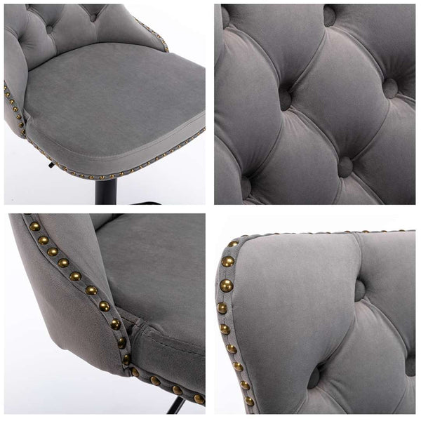 2x Height Adjustable Swivel Bar Stool Velvet Nailhead Barstool with Footrest Does not apply