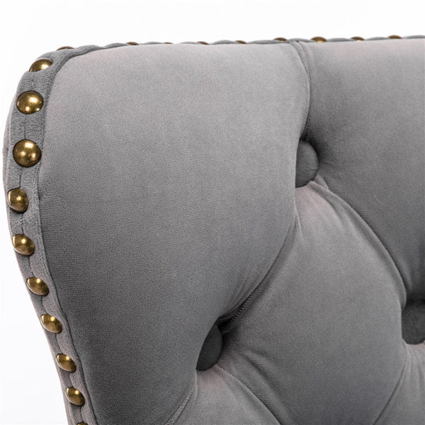 2x Height Adjustable Swivel Bar Stool Velvet Nailhead Barstool with Footrest Does not apply