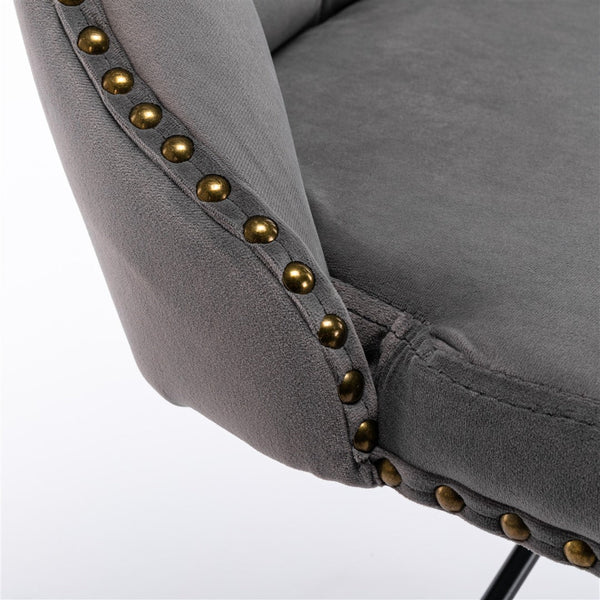 2x Height Adjustable Swivel Bar Stool Velvet Nailhead Barstool with Footrest Does not apply