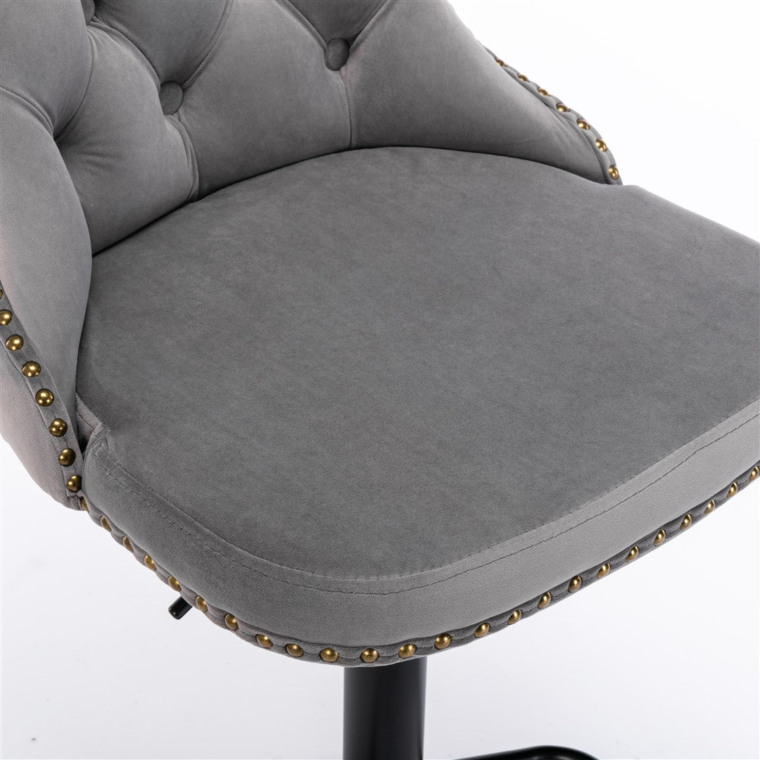 2x Height Adjustable Swivel Bar Stool Velvet Nailhead Barstool with Footrest Does not apply