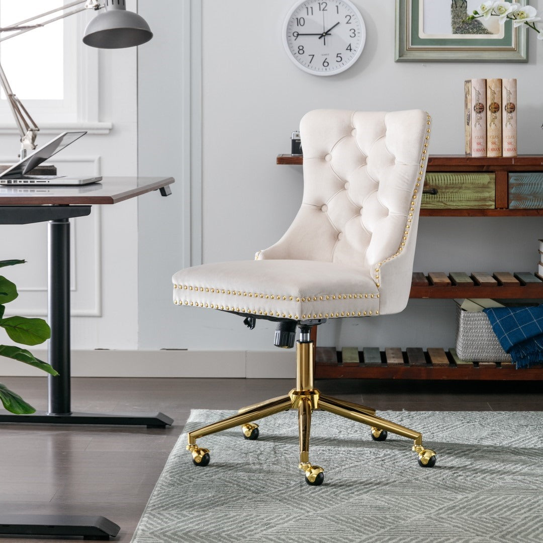 Velvet Home Office Chair- Beige Does not apply