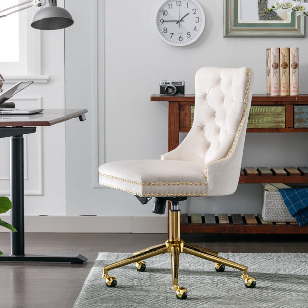 Velvet Home Office Chair- Beige Does not apply