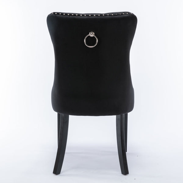 6x Velvet Dining Chairs Upholstered Tufted Kithcen Chair with Solid Wood Legs Stud Trim and Ring-Black Does not apply