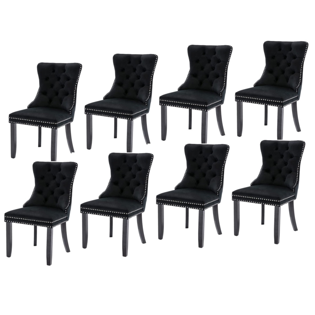 8x Velvet Dining Chairs Upholstered Tufted Kithcen Chair with Solid Wood Legs Stud Trim and Ring-Black Does not apply