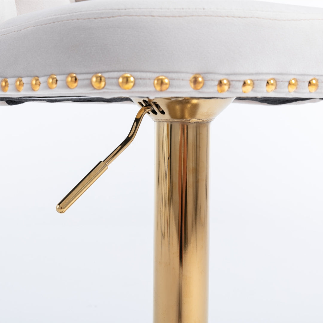 2x Height Adjustable Swivel Bar Stool Velvet Studs Barstool with Footrest and Golden Base- Beige Artiss