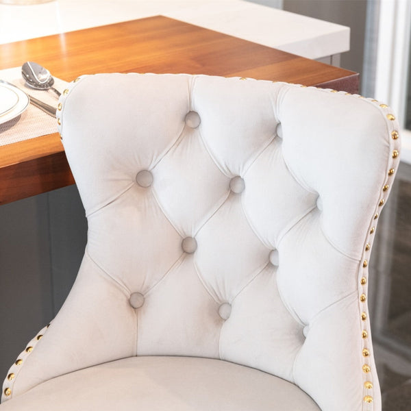 2x Height Adjustable Swivel Bar Stool Velvet Studs Barstool with Footrest and Golden Base- Beige Artiss