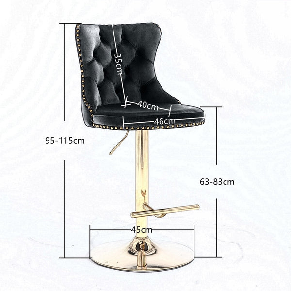 2x Height Adjustable Swivel Bar Stool Velvet Studs Barstool with Footrest and Golden Base- Beige Artiss