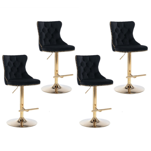 4x Height Adjustable Swivel Bar Stool Velvet Studs Barstool with Footrest and Golden Base- Black Does not apply