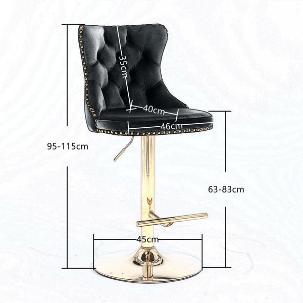 4x Height Adjustable Swivel Bar Stool Velvet Studs Barstool with Footrest and Golden Base- Black Does not apply