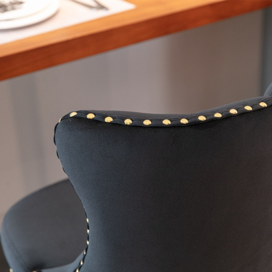 2x Height Adjustable Swivel Bar Stool Velvet Studs Barstool with Footrest and Golden Base- Black Does not apply