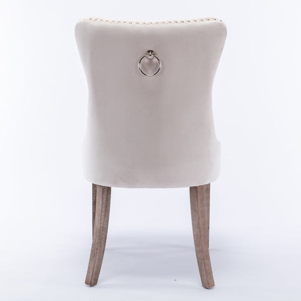 2x Velvet Dining Chairs Upholstered Tufted Kithcen Chair with Solid Wood Legs Stud Trim and Ring-Beige Artiss