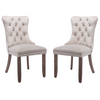 2x Velvet Dining Chairs Upholstered Tufted Kithcen Chair with Solid Wood Legs Stud Trim and Ring-Beige
