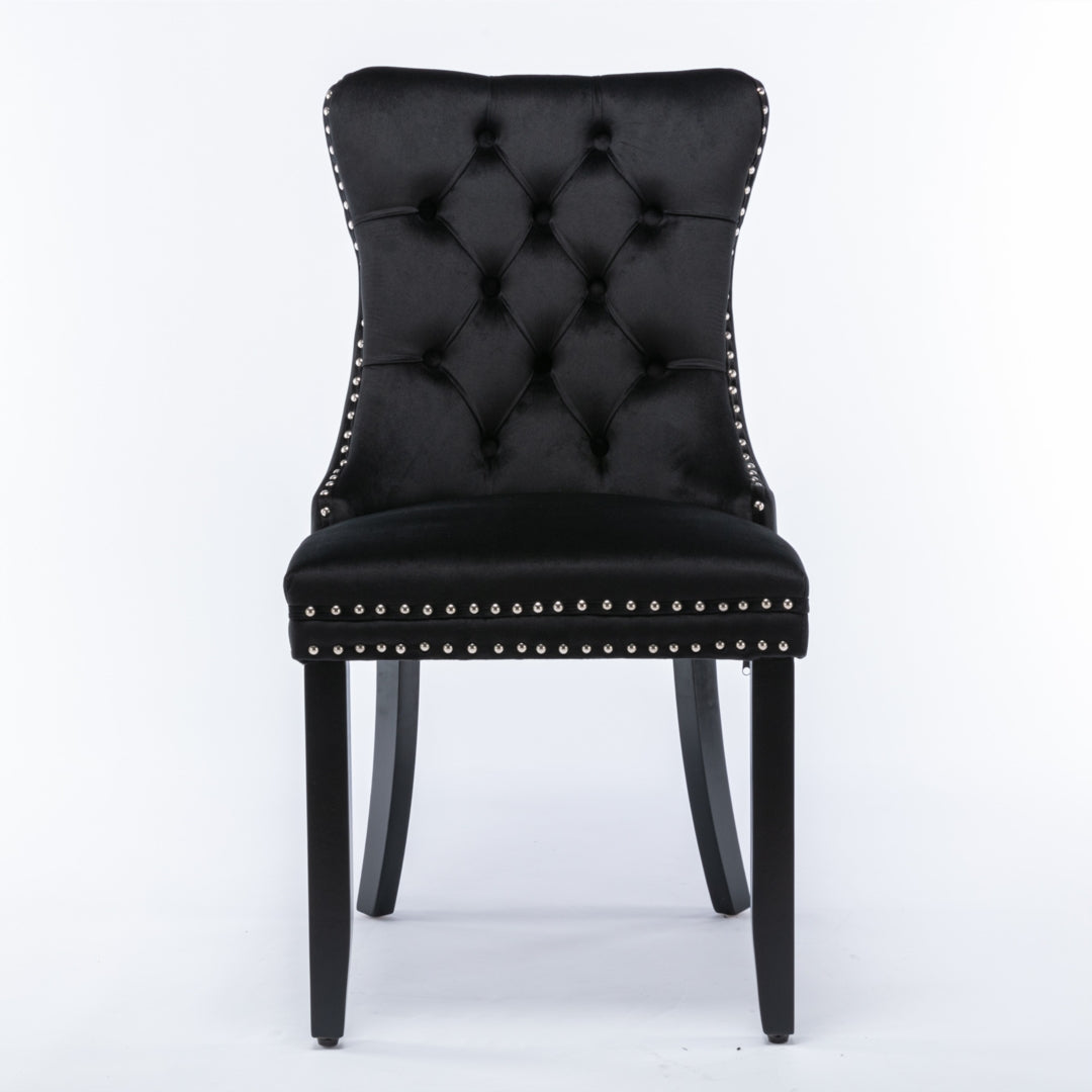 2x Velvet Dining Chairs Upholstered Tufted Kithcen Chair with Solid Wood Legs Stud Trim and Ring-Black Artiss