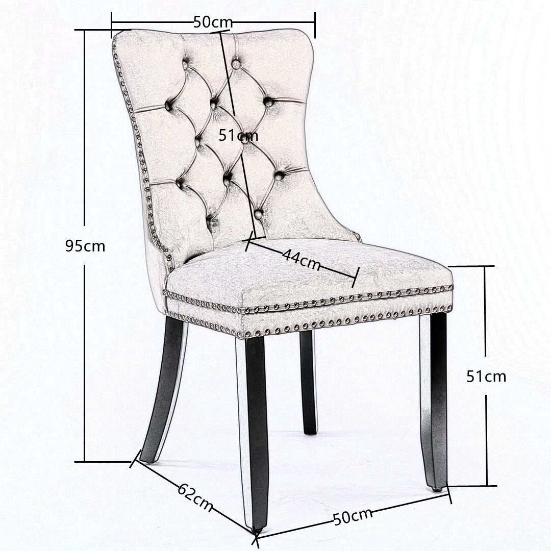 2x Velvet Dining Chairs Upholstered Tufted Kithcen Chair with Solid Wood Legs Stud Trim and Ring-Black Artiss