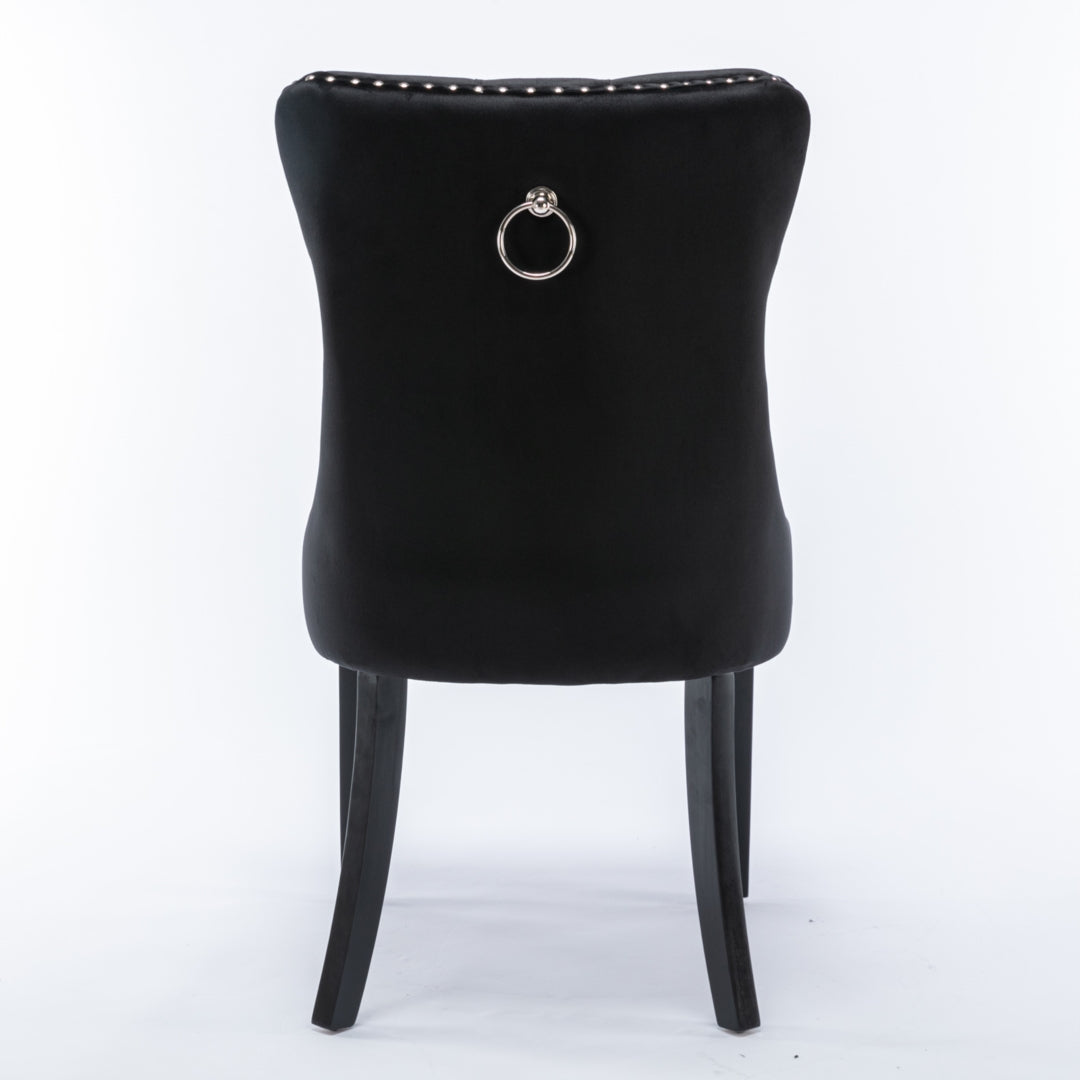 2x Velvet Dining Chairs Upholstered Tufted Kithcen Chair with Solid Wood Legs Stud Trim and Ring-Black Artiss