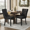 2x Velvet Dining Chairs Upholstered Tufted Kithcen Chair with Solid Wood Legs Stud Trim and Ring-Black