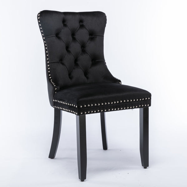 2x Velvet Dining Chairs Upholstered Tufted Kithcen Chair with Solid Wood Legs Stud Trim and Ring-Black Artiss