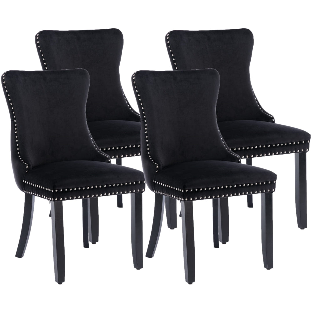 4x Velvet Upholstered Dining Chairs Tufted Wingback Side Chair with Studs Trim Solid Wood Legs for Kitchen Does not apply