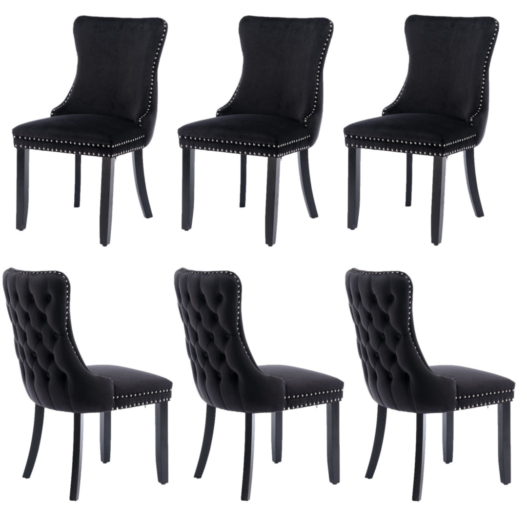 6x Velvet Upholstered Dining Chairs Tufted Wingback Side Chair with Studs Trim Solid Wood Legs for Kitchen Does not apply