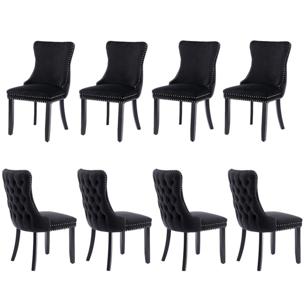 8x Velvet Upholstered Dining Chairs Tufted Wingback Side Chair with Studs Trim Solid Wood Legs for Kitchen Does not apply
