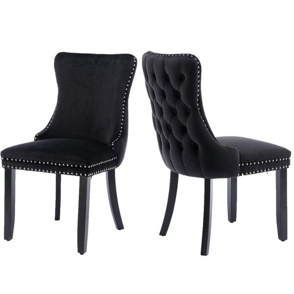 8x Velvet Upholstered Dining Chairs Tufted Wingback Side Chair with Studs Trim Solid Wood Legs for Kitchen Does not apply