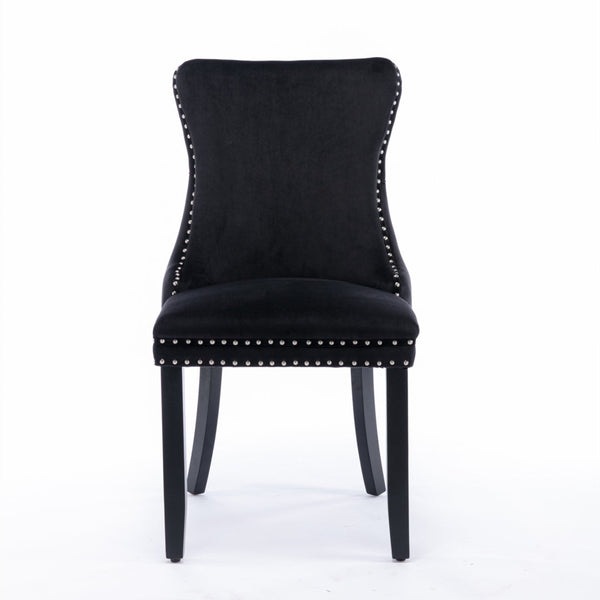 8x Velvet Upholstered Dining Chairs Tufted Wingback Side Chair with Studs Trim Solid Wood Legs for Kitchen Does not apply