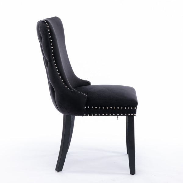 8x Velvet Upholstered Dining Chairs Tufted Wingback Side Chair with Studs Trim Solid Wood Legs for Kitchen Does not apply