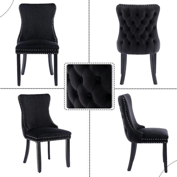 8x Velvet Upholstered Dining Chairs Tufted Wingback Side Chair with Studs Trim Solid Wood Legs for Kitchen Does not apply
